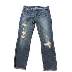 Abercrombie & Fitch Ankle Jeans Harper 4S 27 Distressed Medium Dark Wash Raw Hem